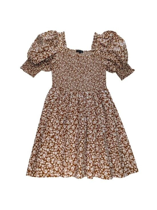 1. State Dresses & Skirts - 1.State Smocked Puff Sleeve Mini Dress in Brown and White Floral * Size 6